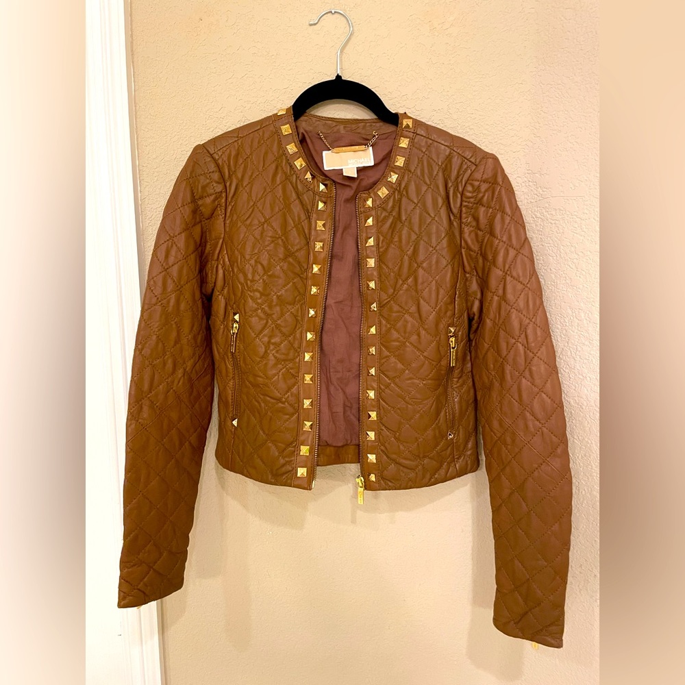 Michael Kors Quilted Leather Jacket with Stud Detail